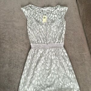 Max Studio dress. Sheer leaf design overlay. Gathered waist. Color- gray. Size M